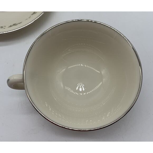 Vtg Lenox Brookdale Cup And Saucer Platinum Trim Set Of 4 Retired - Picture 4 of 8